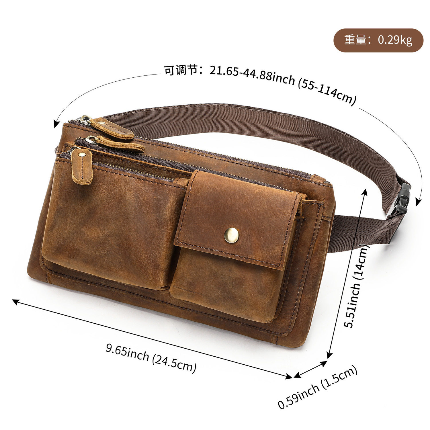 跨境疯马皮复古新款男士腰包头层牛皮单肩斜跨包休闲真皮男腰包潮,淘宝优惠券,粉丝福利购,淘宝优惠卷