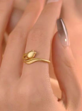 黄金包银首饰女黄金色郁金香花朵耳钉小吊坠小牌子耳饰品项链劲饰