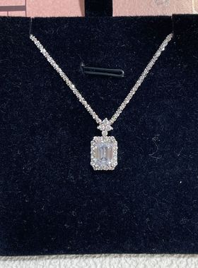 s925纯银新款镶钻方形香水瓶吊坠项链女精致闪耀锆石高级感锁骨链
