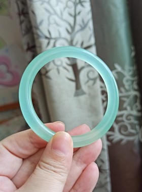 特价水沫玉手镯细圆条天青冻蓝绿色高冰种满绿色透石英岩玉镯子女