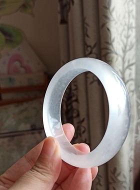天然水沫玉高冰透玉手镯正圈翡翠白冰白月光正圈扁冰种白色玉镯子
