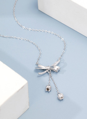 s925纯银镀黄金色首饰蝴蝶结铃兰花锁骨链简约百搭高级感女生项链