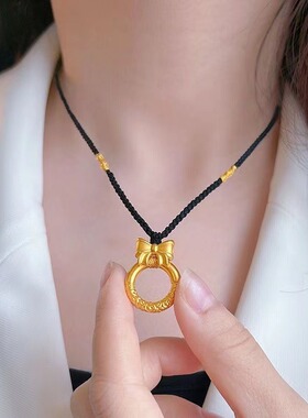 包金黄金包银项链女黄金色蝴蝶结同心圆祥云平安扣吊坠圆圈细项链