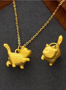 黄金包银黄金色小猫咪傲娇猫项链新款时尚可爱立体猫咪吊坠送礼物