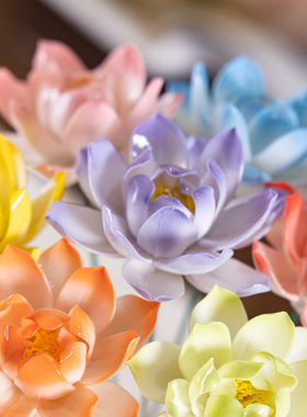手工陶瓷釉下彩永生荷花束插花瓶