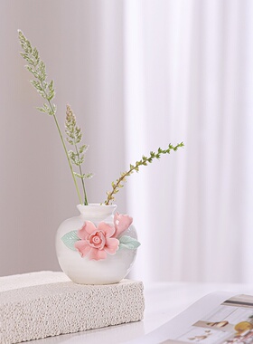 手工迷你小花瓶花器陶瓷摆件干花插水培书房客厅书桌办公桌面装饰