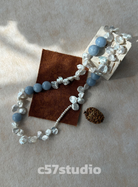 c57studio天然蓝色石淡水珍珠keshi不规则巴洛克手链小众设计项链