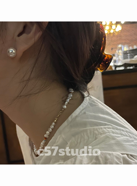 c57基础款简约大点位10mm小灯泡施华洛珍珠耳钉纯银