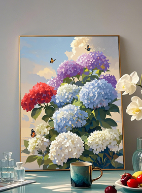 绣球花 数字油画DIY填充花卉装饰画2025年新款客厅卧室填色挂画