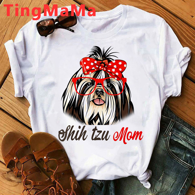 Shih Tzu Mom T-shir可爱卡通西施犬狗狗网红欧美ins女士上衣复古 - 图3