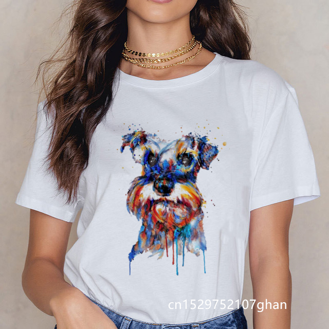 Schnauzer T Shirt美式复古雪纳瑞妈妈短袖t恤女韩版修身显瘦上衣