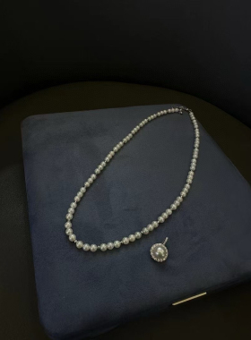 新款纯银太阳花万能扣天然珍珠吊坠，4-5mm正圆天然淡水珍珠项链