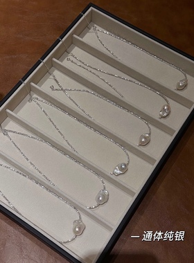 天然巴洛克珍珠碎银子项链颈链，极简冷淡风油画质感纯银碎银大巴