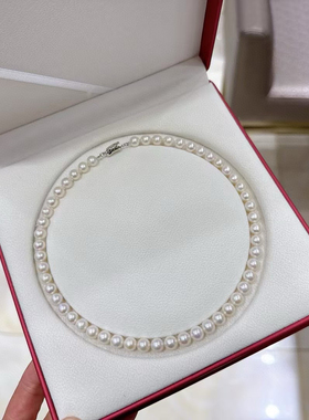 8-9毫米近正圆无核天然淡水珍珠项链 新年随手礼妈妈链纯银元宝扣