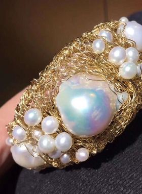 新款手工手镯进口14K包金天然巴洛克纯手工绕线制作保色防过敏