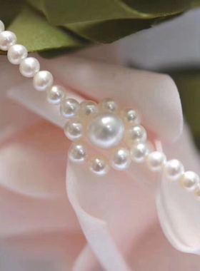 花朵近圆强光颈链天然淡水珍珠