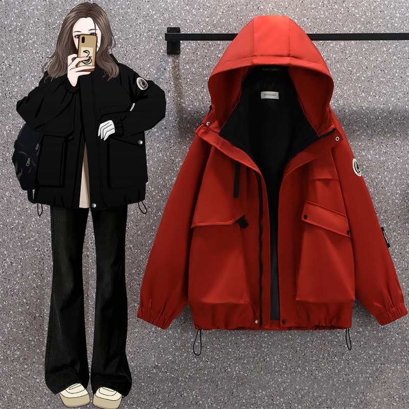 胖MM大码春秋装2025年新款帅气宽松减龄显瘦连帽山本风风衣外套女,淘宝优惠券,粉丝福利购,淘宝优惠卷