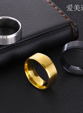 霸气风宽面拉丝钛钢戒指刻字定制