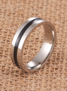 黑色滴油单身风可刻字钛钢戒指