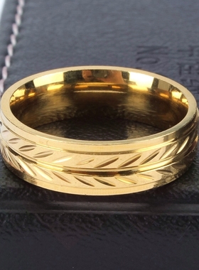 欧美时尚金色钛钢指环刻字定制