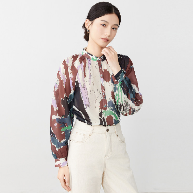 傲丝度印花长袖雪纺衫女2026春装新款百搭休闲衬衣时尚宽松衬衫,淘宝优惠券,粉丝福利购,淘宝优惠卷