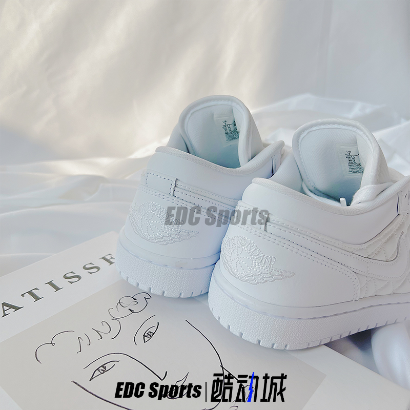 Air Jordan 1 aj1纯白菱格小香风复古女子低帮篮球鞋DB6480-100 - 图0