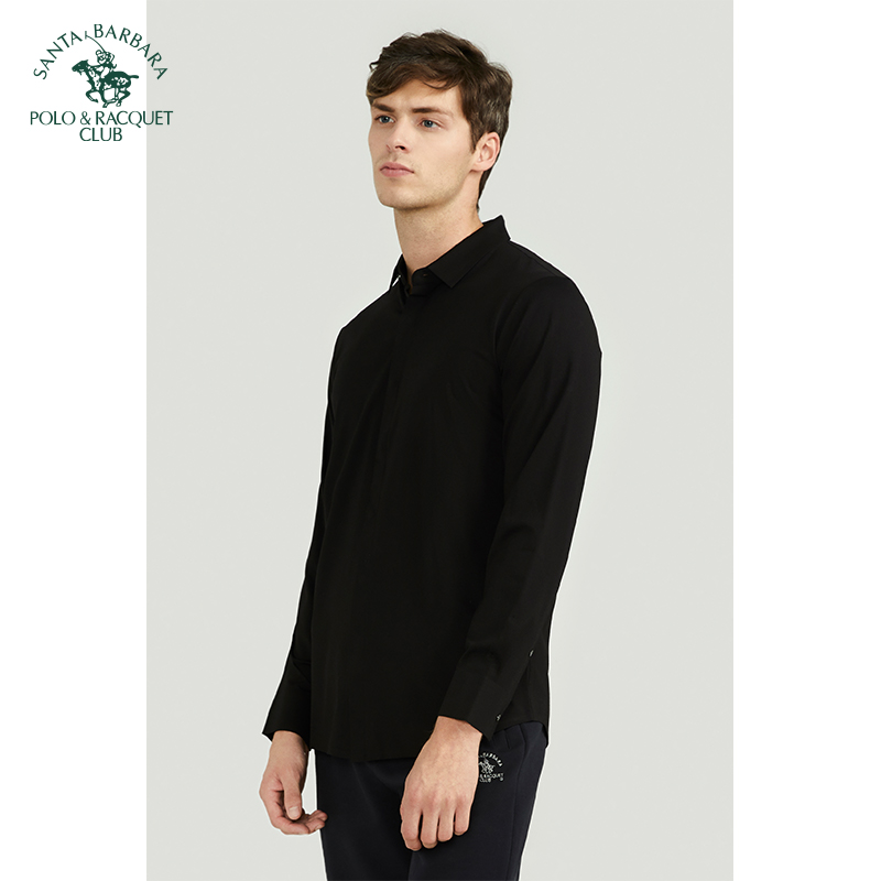 圣大保罗男士衬衣春季内搭商务休闲绅士纯色翻领合身版长袖衬衫男 - 图2