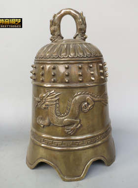 铜双龙钟铜钟铜铃铛六角龙纹钟摆件铜器挂钟