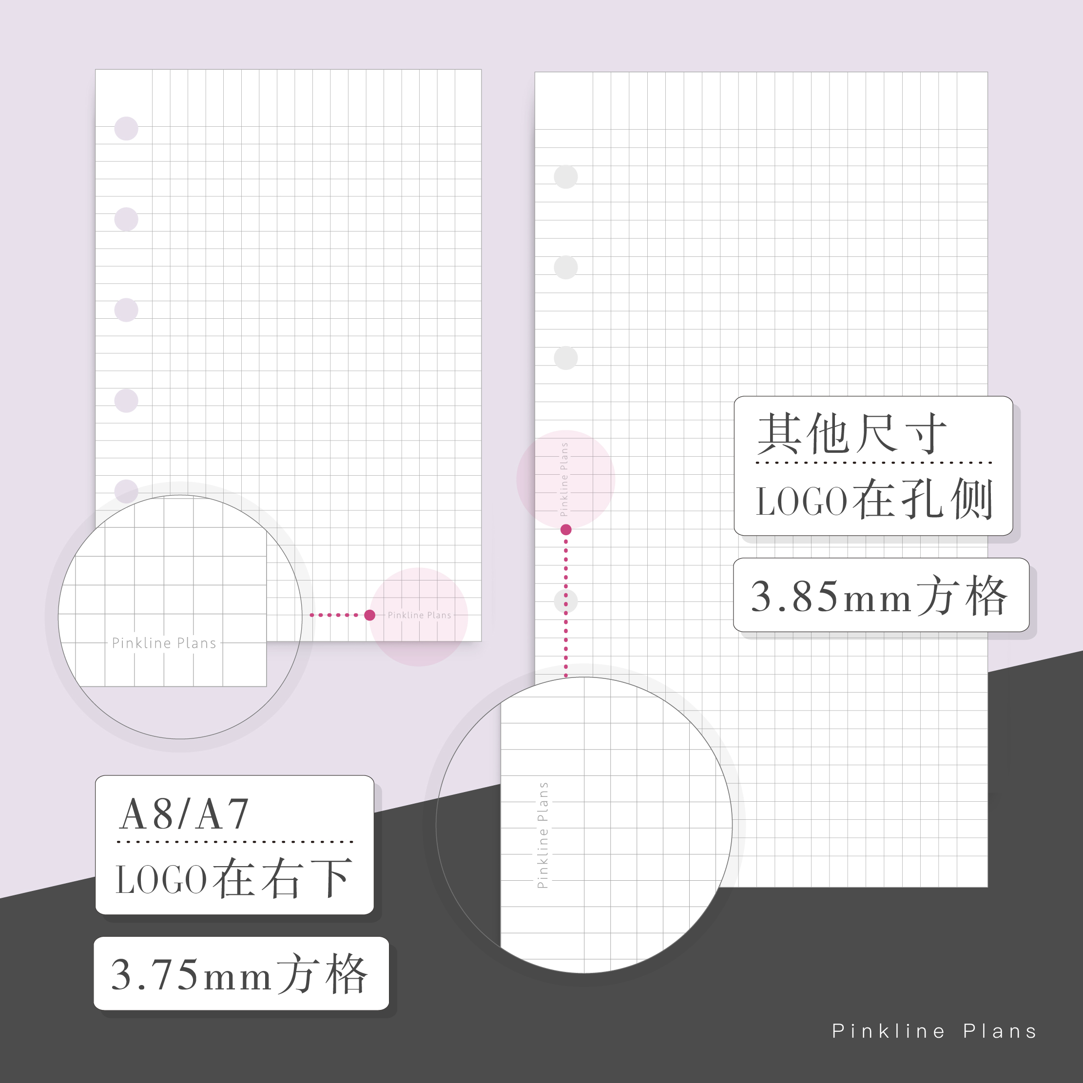 pinkline纯方格替芯手账本活页内芯FCA5slim宽版A6A7A8M5奇葩PW - 图2