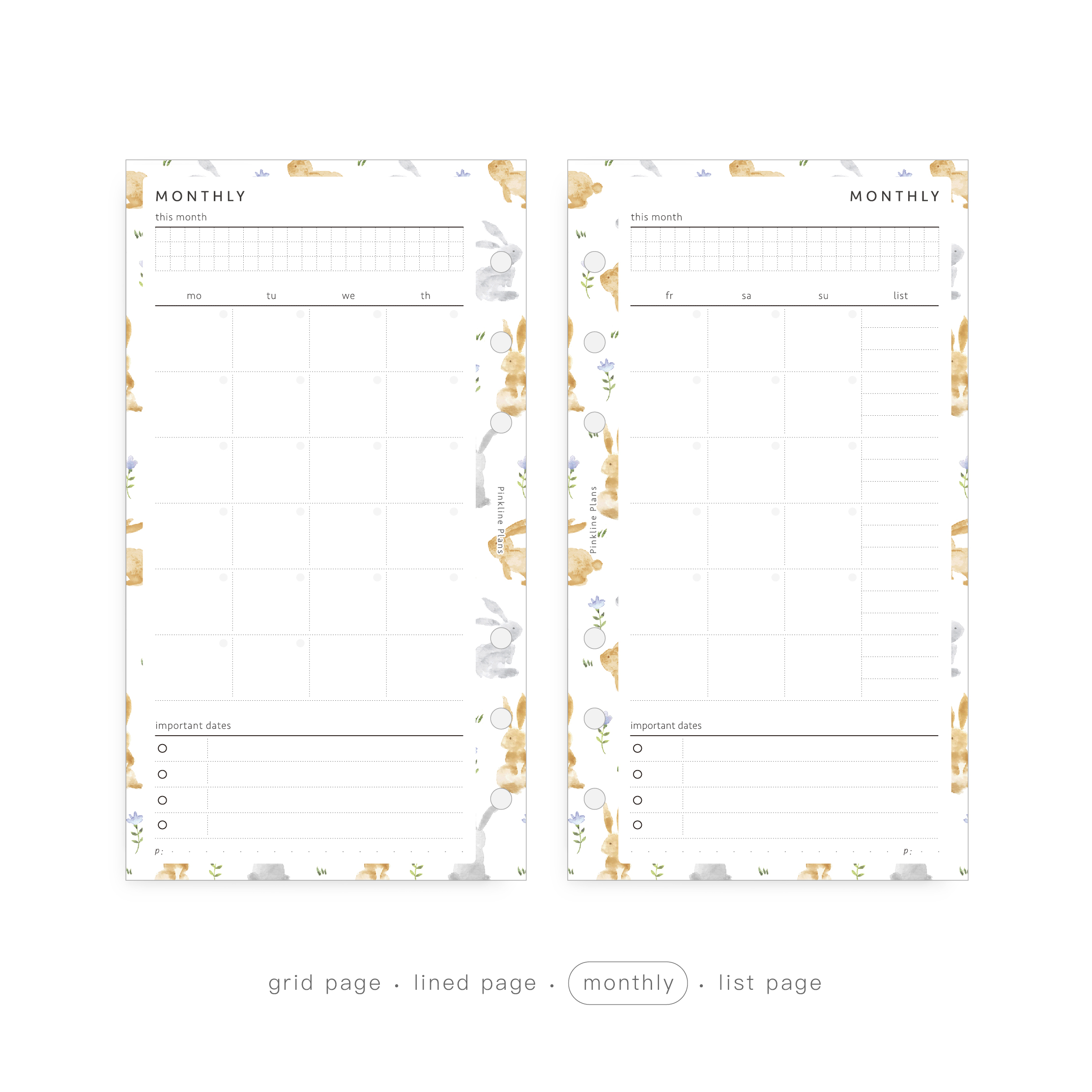 可爱兔子原创活页替芯月计划清单方格横线A5678slim奇葩手账内页-图2