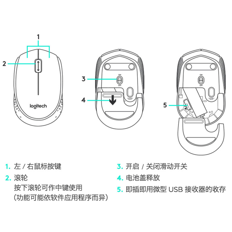 罗技M171/M170无线鼠标USB商务办公游戏家用省电耐用小巧便携省点