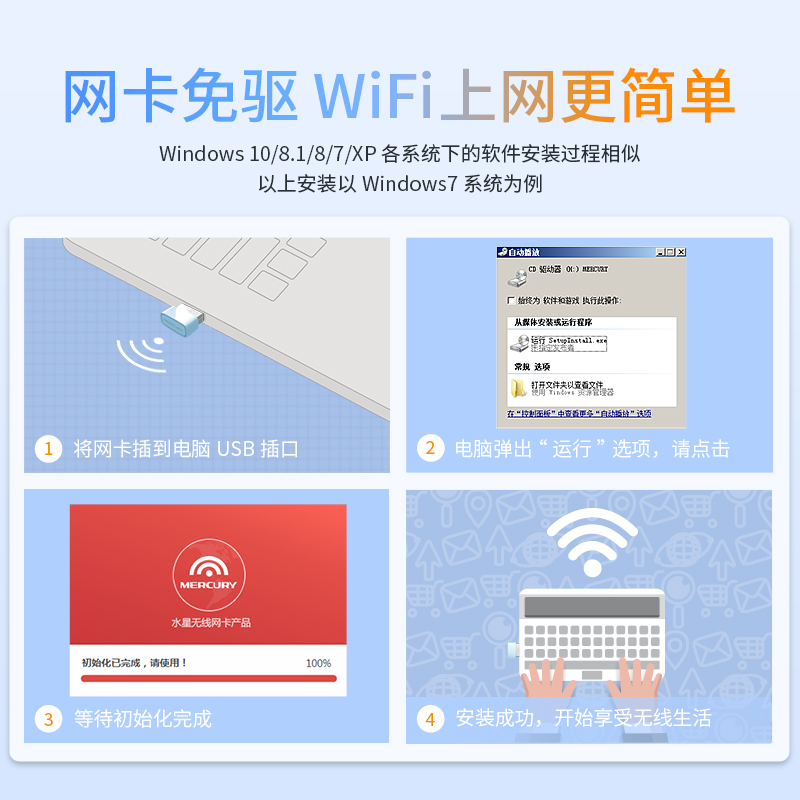 水星mercury免驱动usb无线网卡笔记本电脑主机发射随身wifi接收器5g双频千兆路由家用网络信号发射上网无天线 - 图0