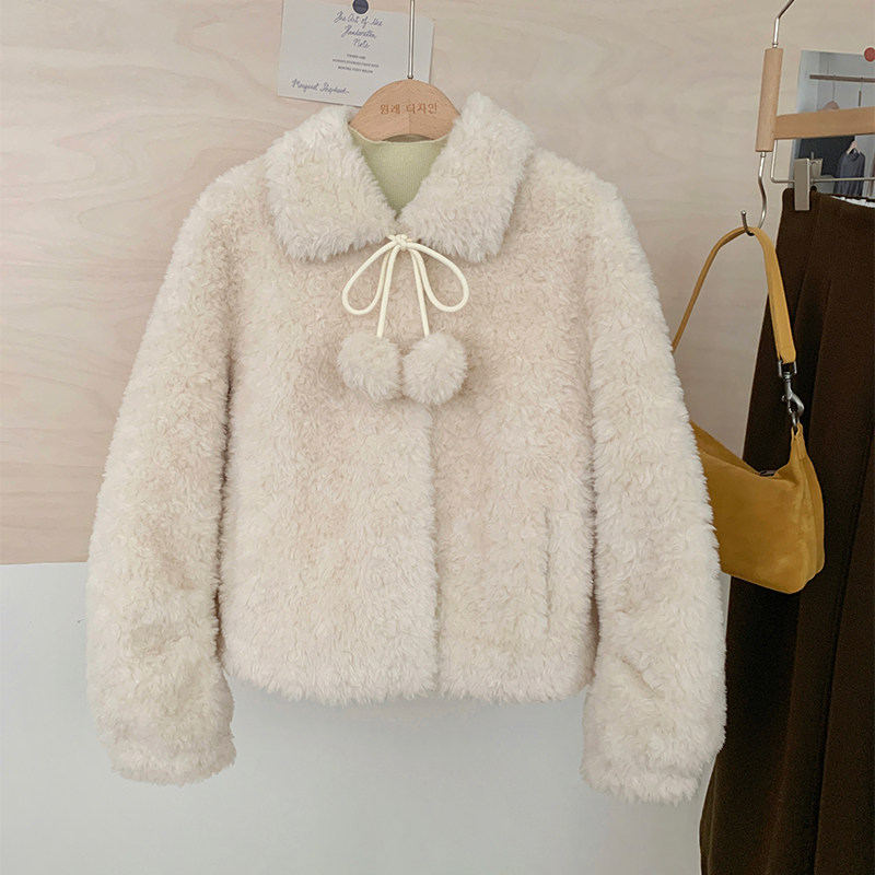 花花家韩系2025秋冬新款甜美翻领毛毛百搭保暖外套女宽松短款上衣,淘宝优惠券,粉丝福利购,淘宝优惠卷