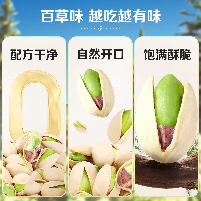 百草味大颗粒开心果500g罐装健康坚果批发干果小吃零食原色无漂白