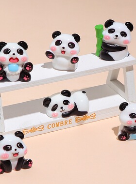 卡通可爱腮红熊猫立体动物树脂摆件创意电脑桌面车载微景观小摆件