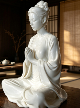 仿石古装美女禅意鱼缸造景桌摆件