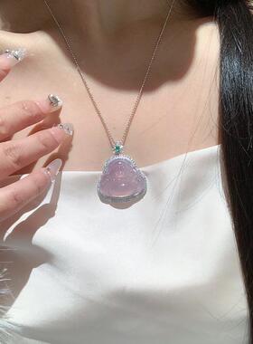 天然高冰玉髓大肚佛吊坠项链