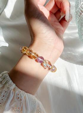 一夜暴富黄塔晶手串女黄水晶手链招财旺财转运紫水晶手链女友礼物
