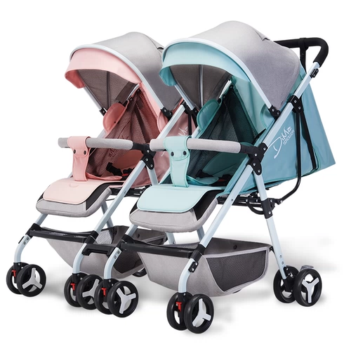 Складная съёмная коляска для близнецов с сидением, детская тележка для двоих, можно сидеть и лежать