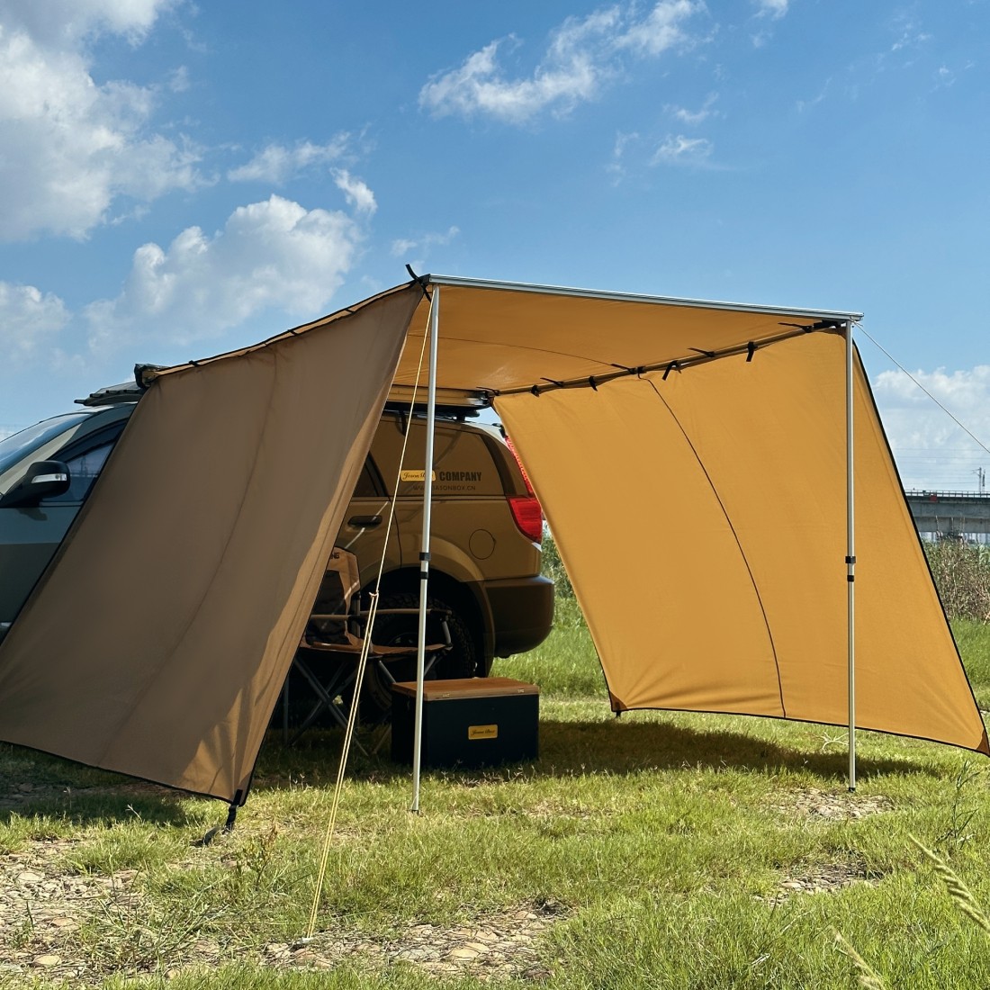 简森户外车边帐篷侧帐前布/侧面遮阳帘防晒防风pu黑胶涂层全黑化,淘宝优惠券,粉丝福利购,淘宝优惠卷