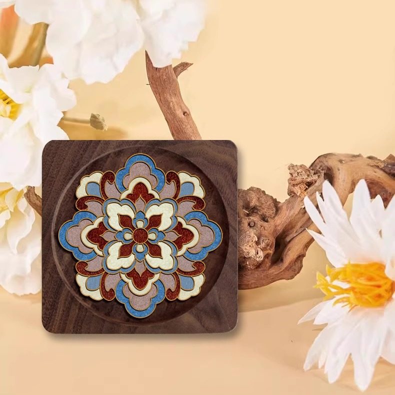 敦煌繁花杯垫-敦煌藻井纹样茶杯垫DIY掐丝珐琅材料包景泰蓝非遗,淘宝优惠券,粉丝福利购,淘宝优惠卷