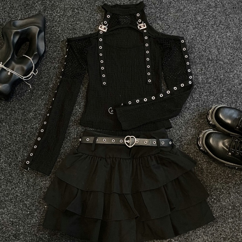 暗黑爵士舞蹈服穿搭套装渔网辣妹上衣y2k甜热辣女团kpop舞台演出 - 图3