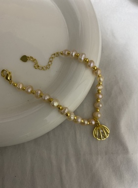 巴洛克淡水珍珠手链高级感贝壳造型手串女轻奢时尚手饰