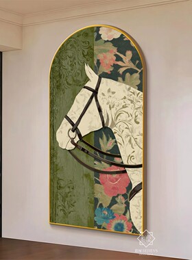 马到成功玄关装饰画高档带灯半圆客厅卧室挂画走廊酒店会所别墅画