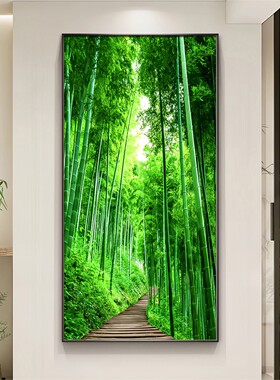 节节高升玄关装饰画高档带灯客厅走廊入户过道进门挂画风景墙壁画