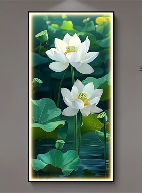 荷气生财走廊挂画玄关装饰画九鱼图高档镶钻带灯过道客厅荷花壁画