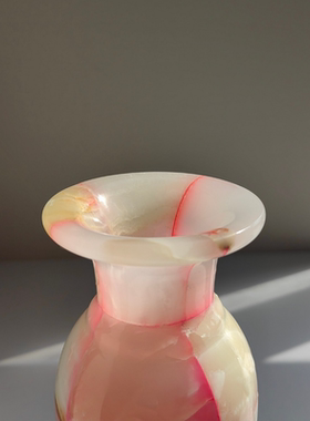 进口人工拼接粉色玉石花瓶摆件客厅插花中古软装饰品样板房花器