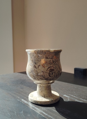 巴基斯坦化石杯珊瑚石酒杯中古风花器样板房设计师家居创意摆件