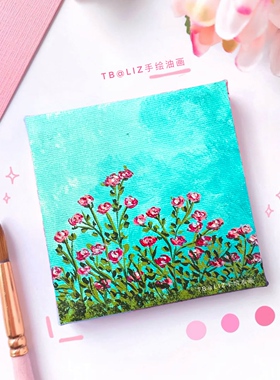 原创花卉复古文艺风桌面摆件油画