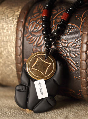 天然黑曜石貔貅饰品精编项链